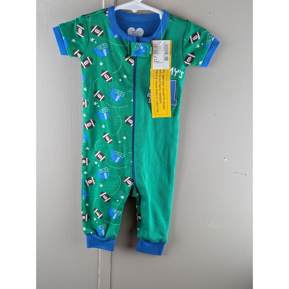 The Childrens Place Baby Boy Football Sleeper Green Blue 0-3 Months NWT